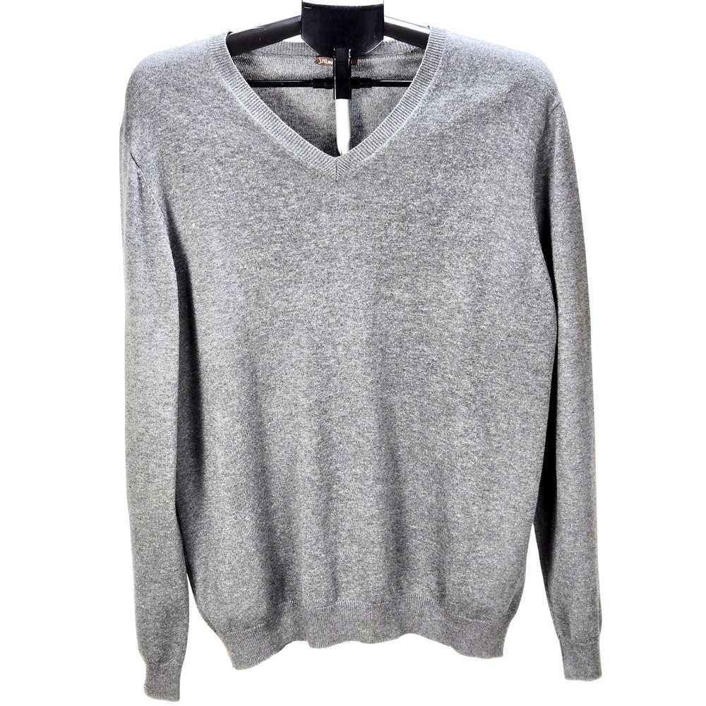 Men's J.McLaughlin Large Grey V-Neck Cotton Modal Blend Sweater Classic Layering
